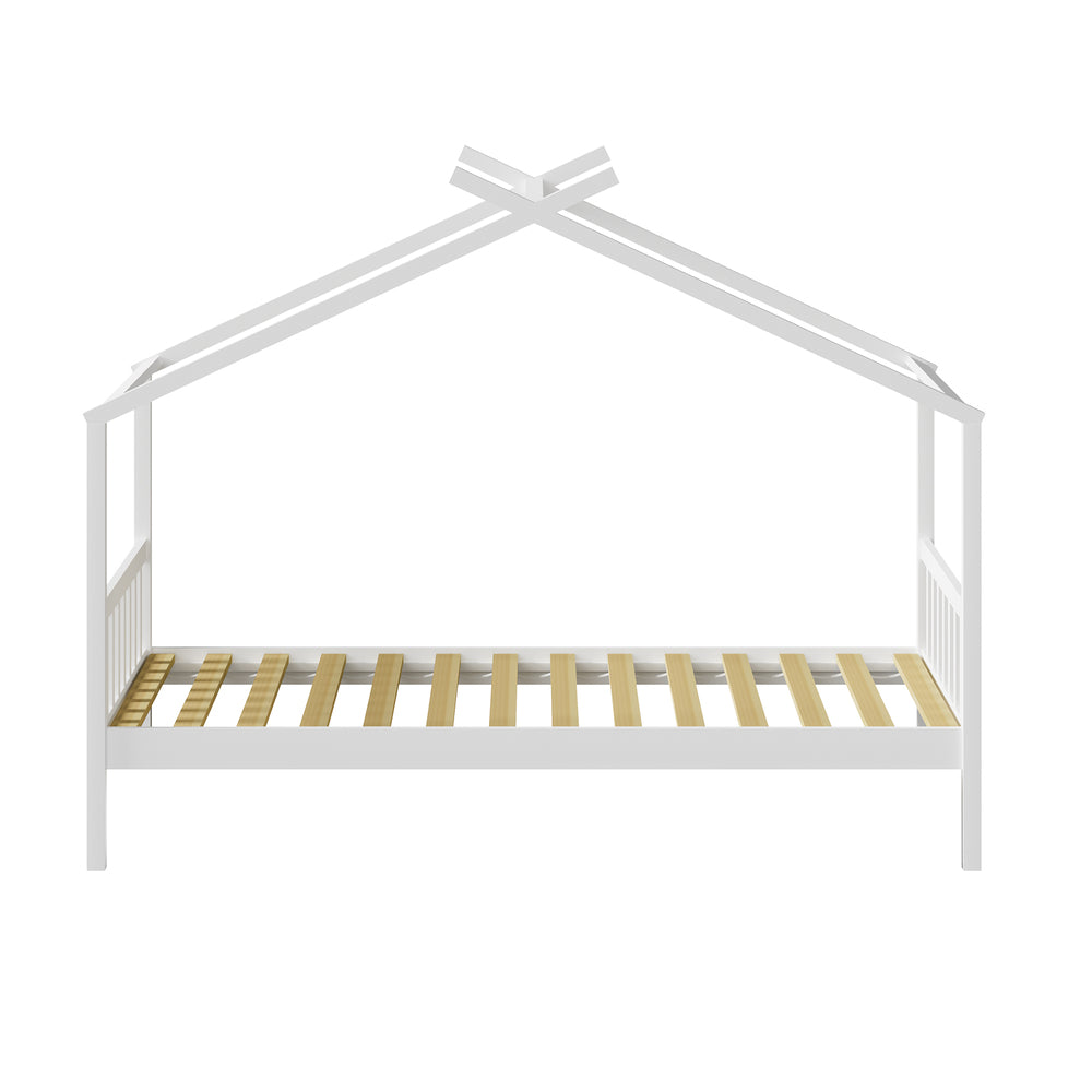 Oikiture Bed Frame Wooden Kids Single Timber House Beds White