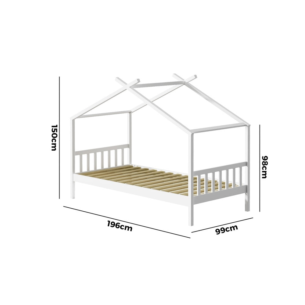 Oikiture Bed Frame Wooden Kids Single Timber House Beds White