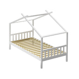 Oikiture Bed Frame Wooden Kids Single Timber House Beds White - Extra Image