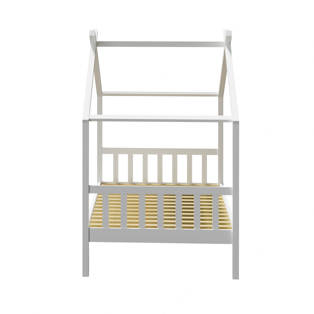 Oikiture Bed Frame Wooden Kids Single Timber House Beds White