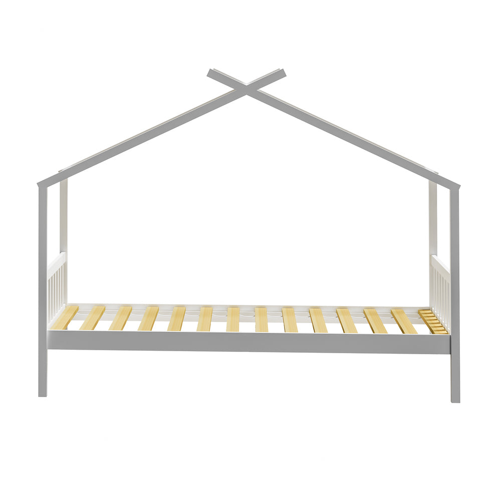 Oikiture Bed Frame Wooden Kids Single Timber House Beds White
