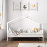 Oikiture Bed Frame Wooden Kids Single Timber House Beds White