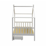 Oikiture Bed Frame Wooden Single House Frame with Drawers White