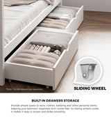 Oikiture Bed Frame Wooden Single House Frame with Drawers White - Side View