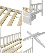Oikiture Bed Frame Wooden Single House Frame with Drawers White