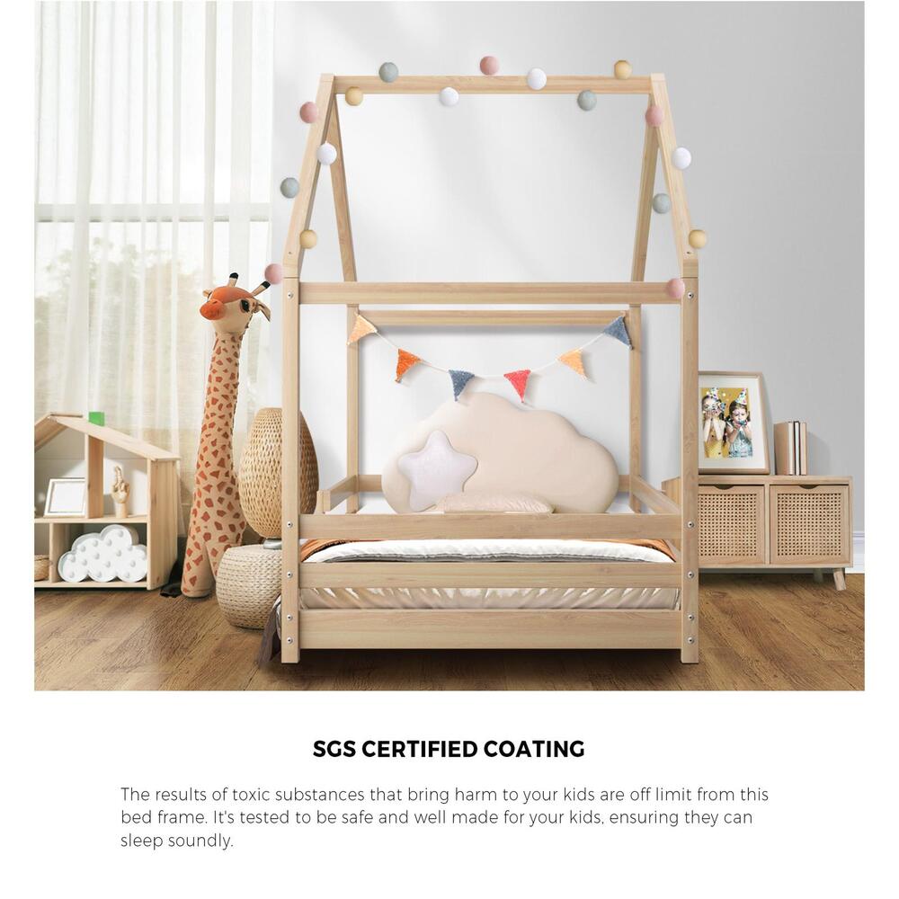 Oikiture Bed Frame Wooden Single Size Timber House Frame