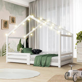 Oikiture Single Bed Frame Wooden Kids House Style White