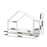 Oikiture Single Bed Frame Wooden Kids House Style White