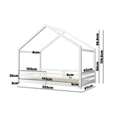 Oikiture Single Bed Frame Wooden Kids House Style White - Top-Down View