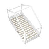 Oikiture Single Bed Frame Wooden Kids House Style White - Close-Up Angle