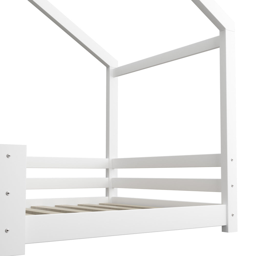Oikiture Single Bed Frame Wooden Kids House Style White