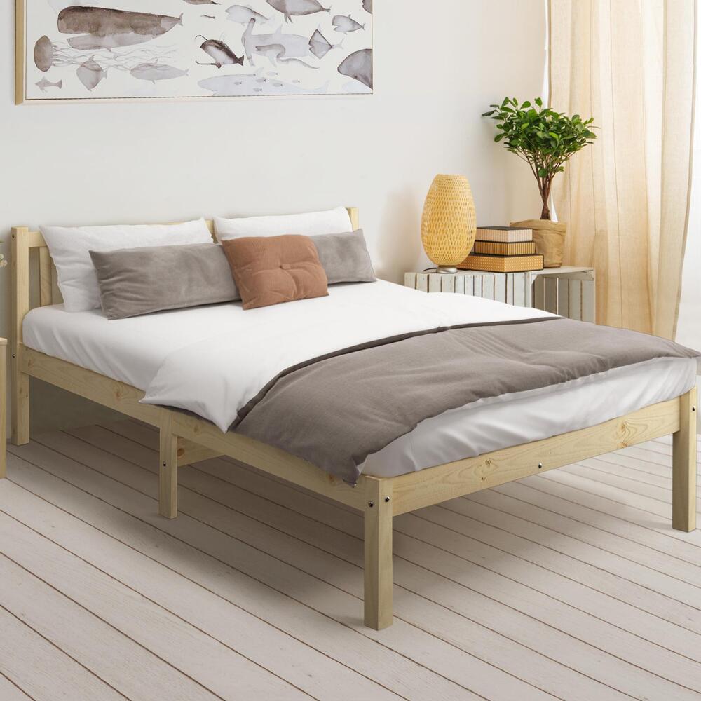 Oikiture Bed Frame King Size Wooden Timber Base Headboard Bedroom