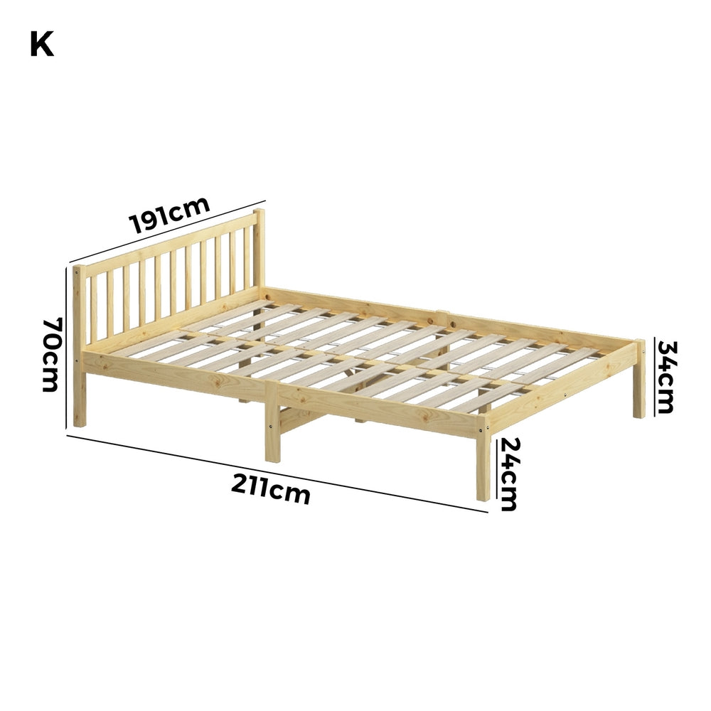 Oikiture Bed Frame King Size Wooden Timber Base Headboard Bedroom