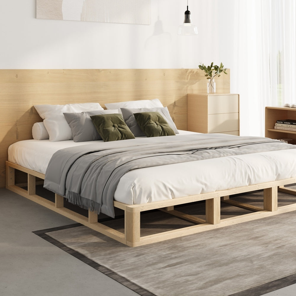 Oikiture Wooden Bed Frame King Size Cage-like Base
