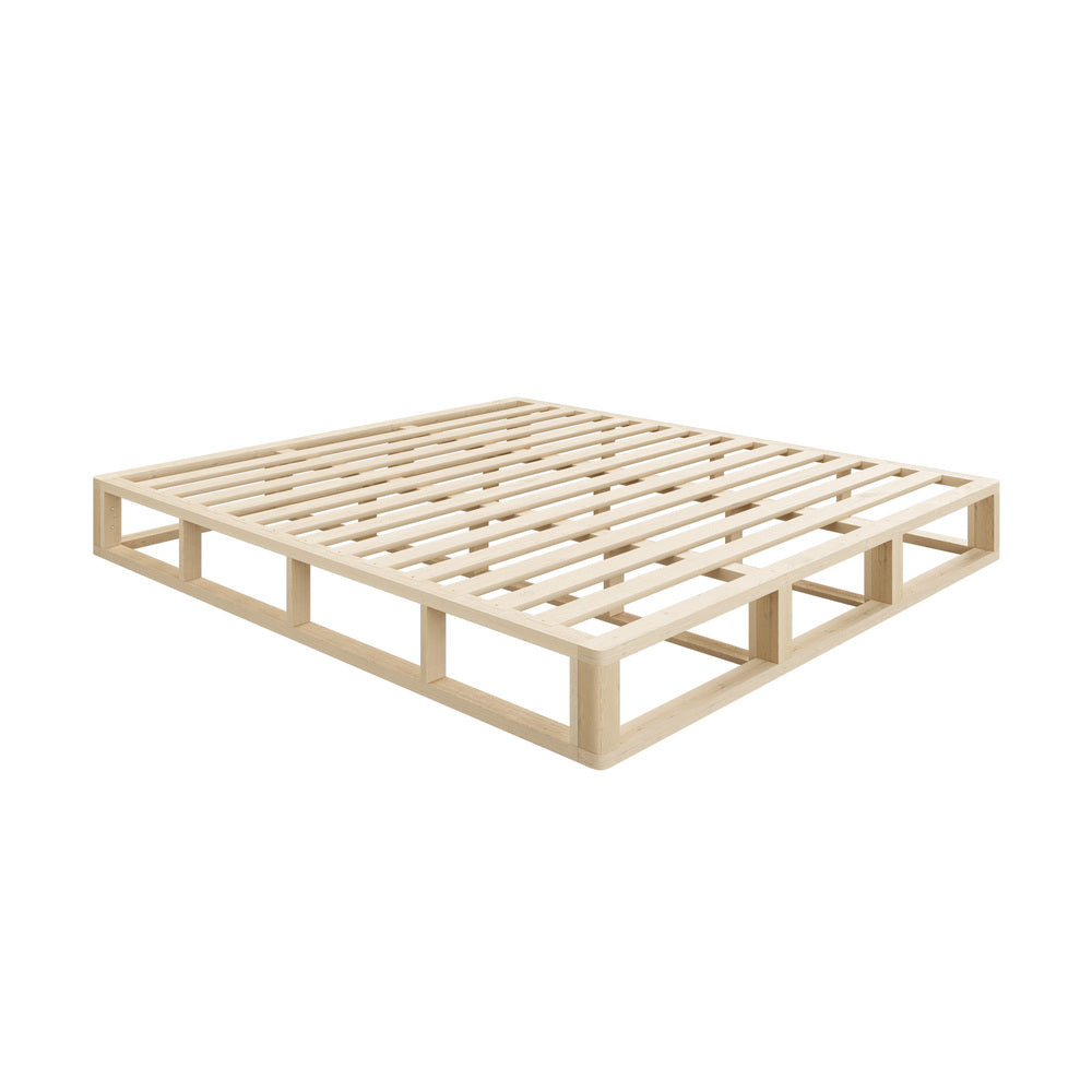Oikiture Wooden Bed Frame King Size Cage-like Base