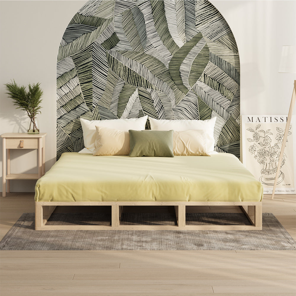 Oikiture Wooden Bed Frame King Size Cage-like Base
