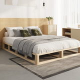 Oikiture Wooden Bed Frame Queen Size Cage-like Base - Close-Up Angle