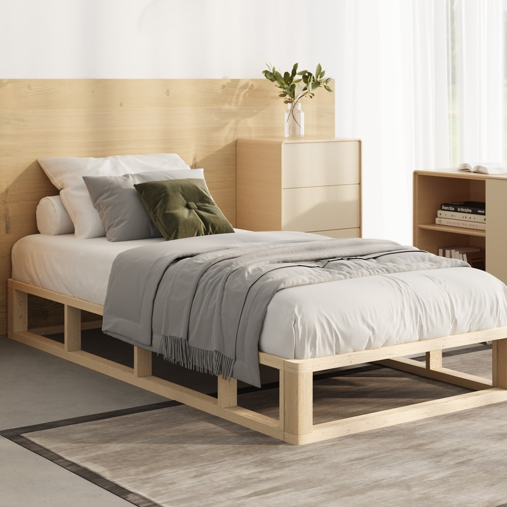 Oikiture Wooden Bed Frame Single Size Cage-like Base