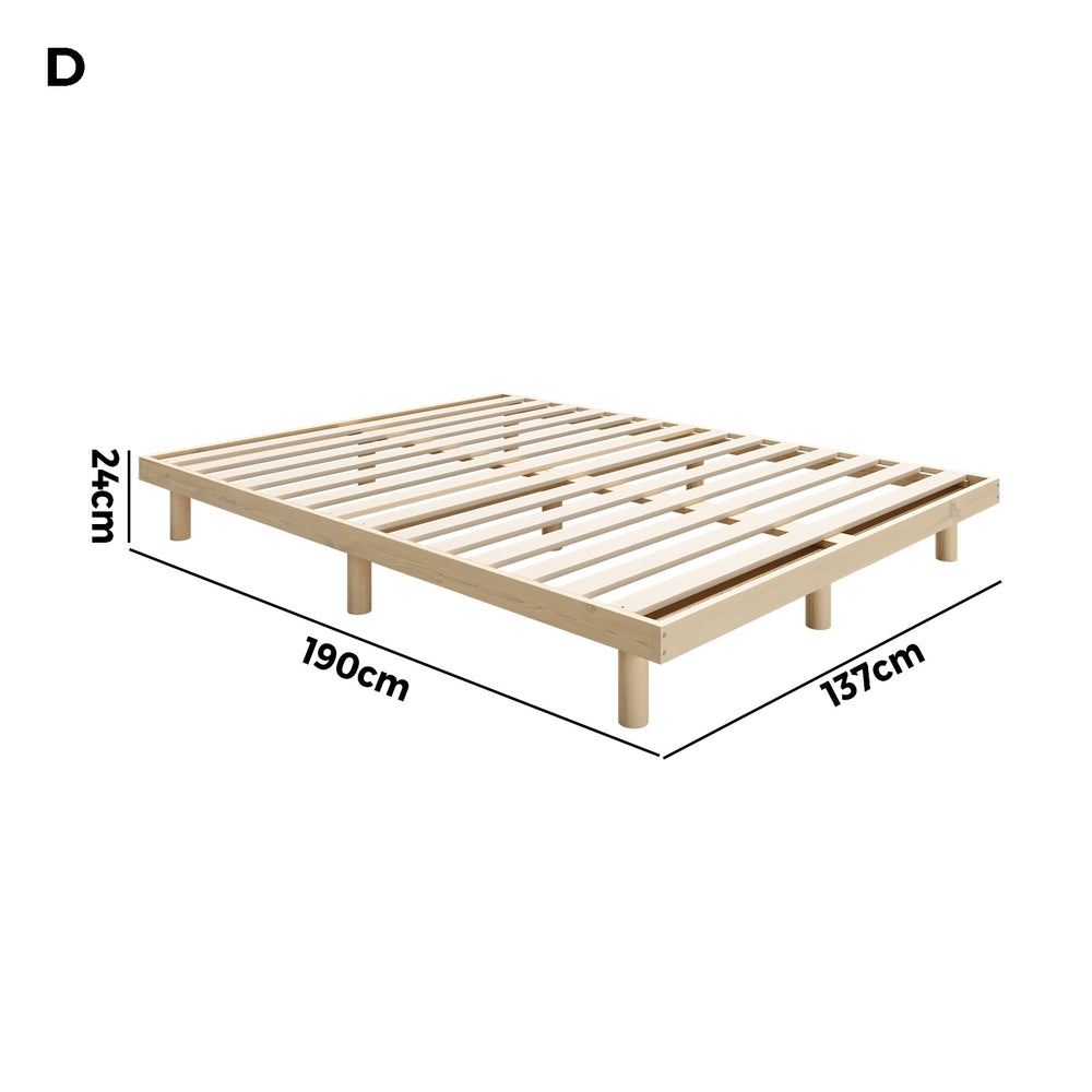 Oikiture Bed Frame Double Size Bed Base Solid Wood Slats