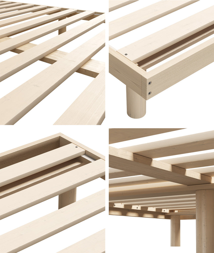 Oikiture Bed Frame King Size Bed Base Solid Wood Slats