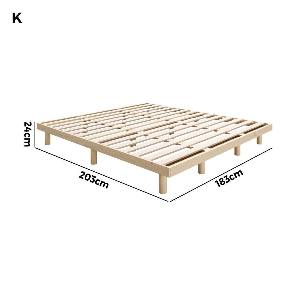 Oikiture Bed Frame King Size Bed Base Solid Wood Slats