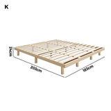 Oikiture Bed Frame King Size Bed Base Solid Wood Slats