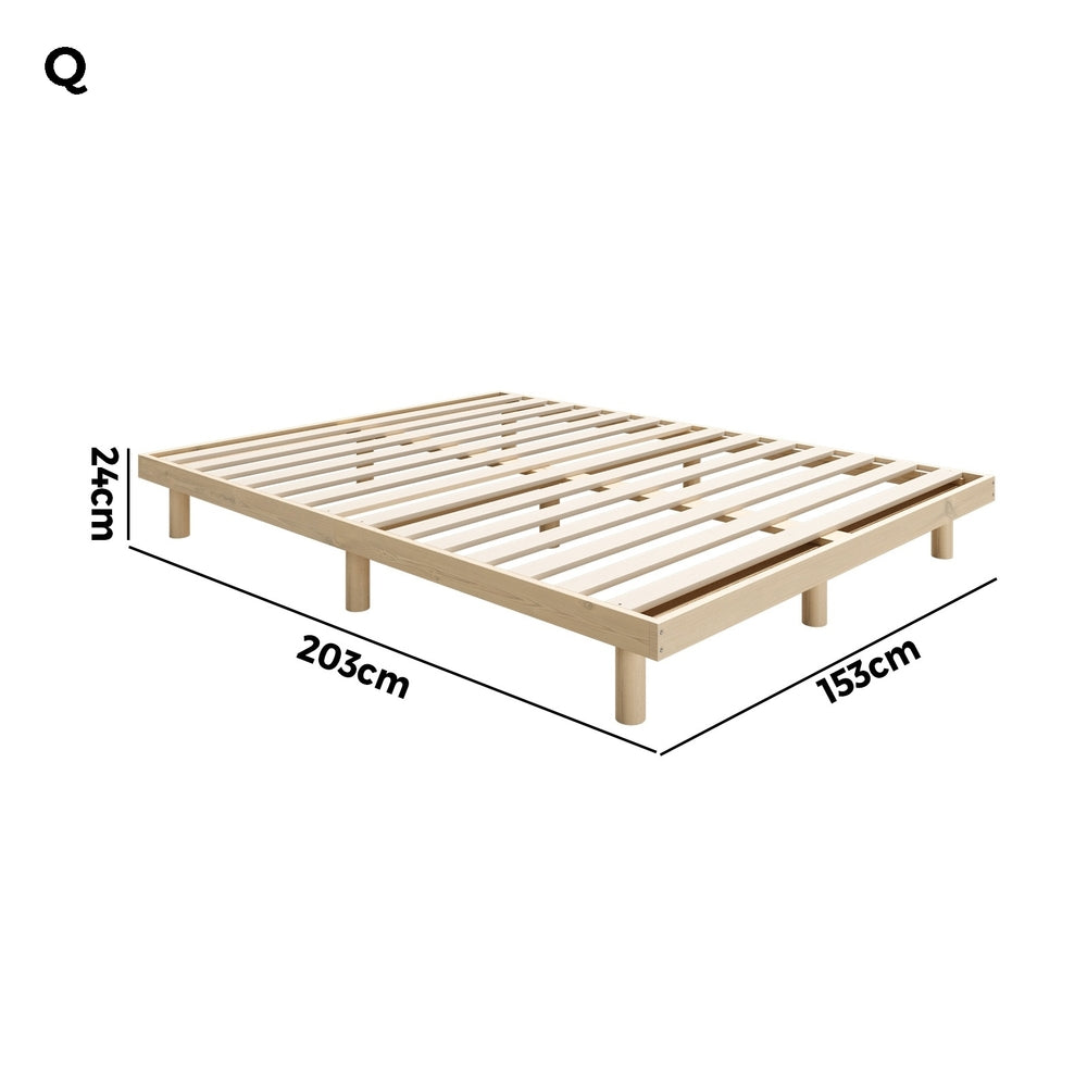 Oikiture Bed Frame Queen Size Bed Base Solid Wood Slats