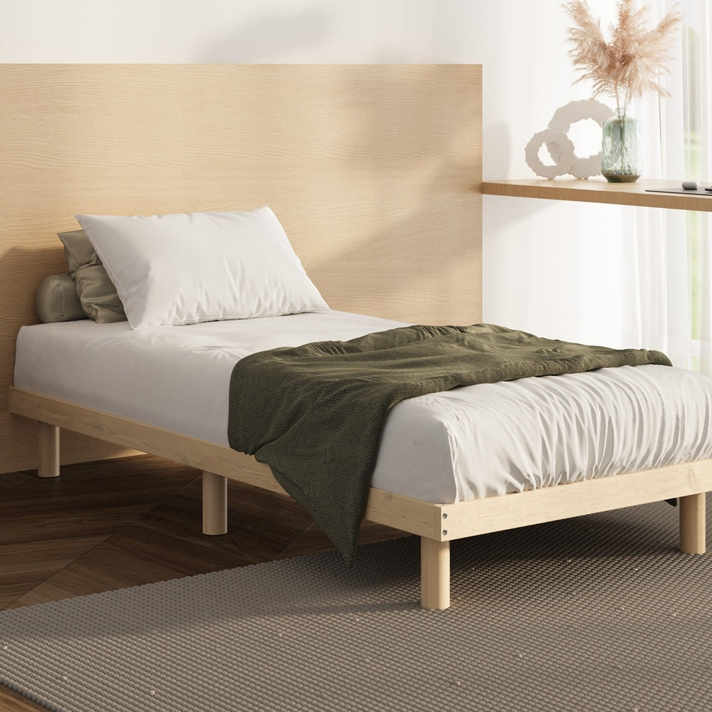 Oikiture Bed Frame Single Size Bed Base Solid Wood Slats