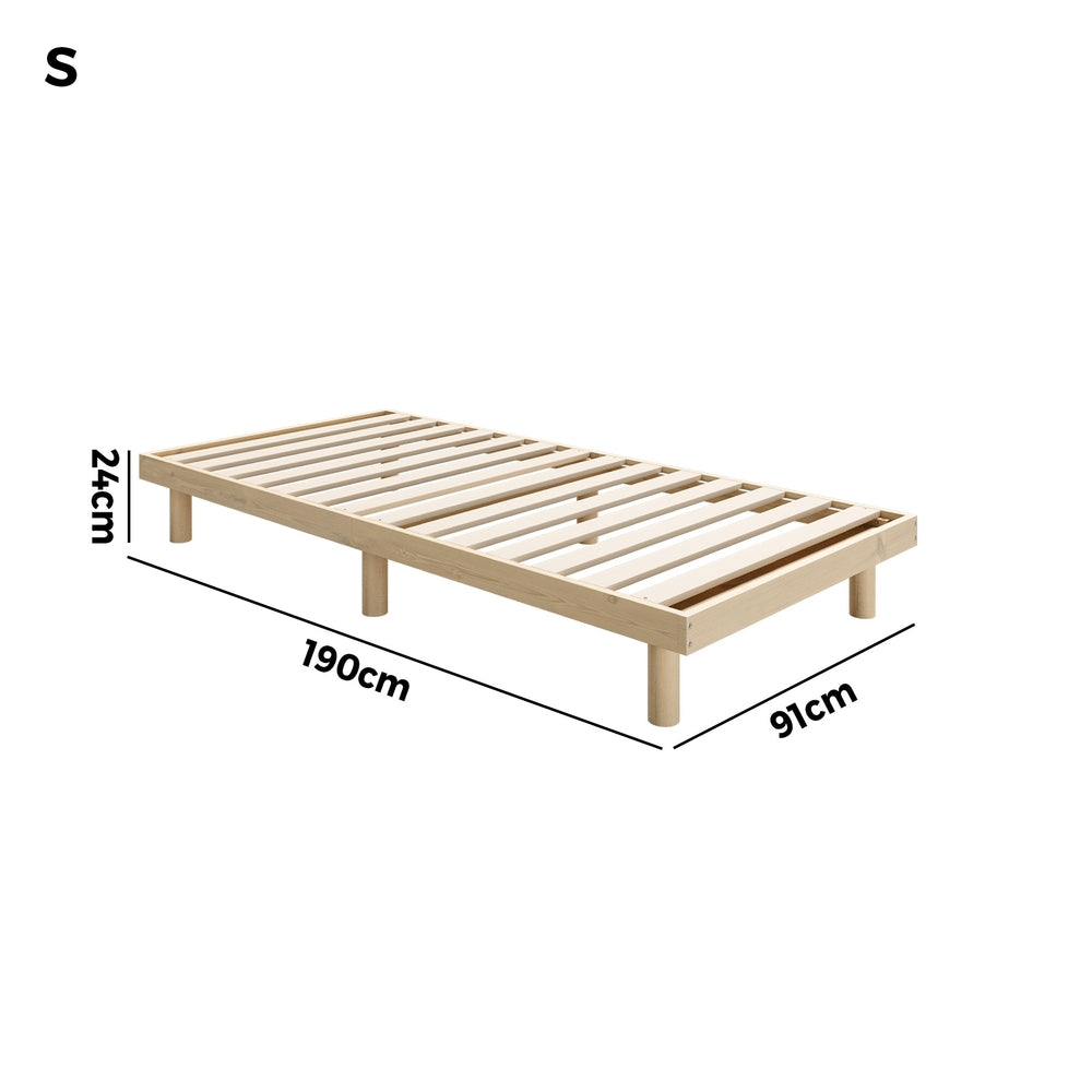 Oikiture Bed Frame Single Size Bed Base Solid Wood Slats