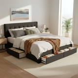 Levede Queen Bed Frame Fabric Tufted Dark Grey-2006733223215894535