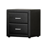 Artiss Bedside Table 2 Drawers Side Table Leather - CADEN Black - Low Angle