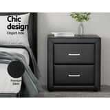 Artiss Bedside Table 2 Drawers Side Table Leather - CADEN Black - Top-Down View