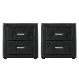 Artiss 2X Bedside Table 2 Drawers Side Table Leather - CADEN Black - Side View