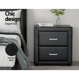 Artiss 2X Bedside Table 2 Drawers Side Table Leather - CADEN Black - Top-Down View