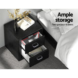 Artiss 2X Bedside Table 2 Drawers Side Table Leather - CADEN Black - 45-Degree Angle
