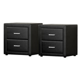 Artiss 2X Bedside Table 2 Drawers Side Table Leather - CADEN Black - Close-Up Angle