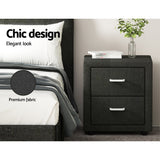 Artiss Bedside Table 2 Drawers Fabric - CADEN Charcoal - Top-Down View