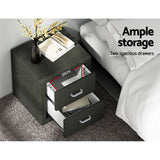 Artiss Bedside Table 2 Drawers Fabric - CADEN Charcoal - 45-Degree Angle