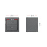 Artiss Bedside Table 2 Drawers Fabric - CADEN Grey - Front View