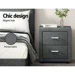 Artiss Bedside Table 2 Drawers Fabric - CADEN Grey, image 4