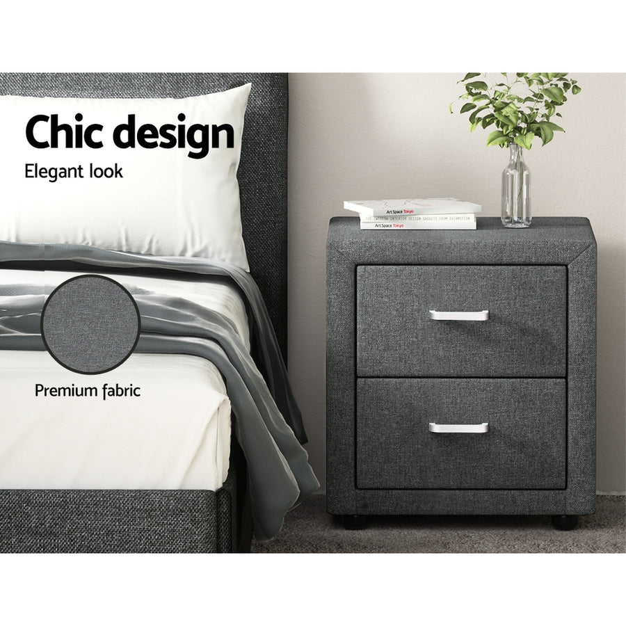 Artiss Bedside Table 2 Drawers Fabric - CADEN Grey, image 4