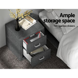 Artiss Bedside Table 2 Drawers Fabric - CADEN Grey - 45-Degree Angle