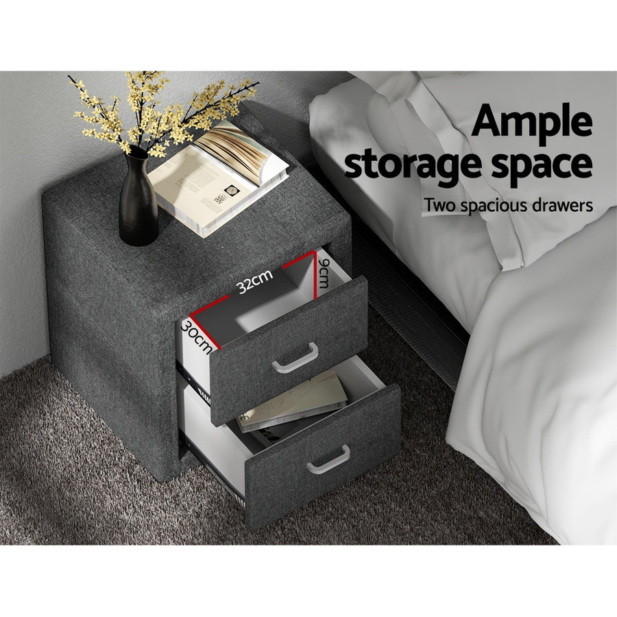 Artiss Bedside Table 2 Drawers Fabric - CADEN Grey, image 5