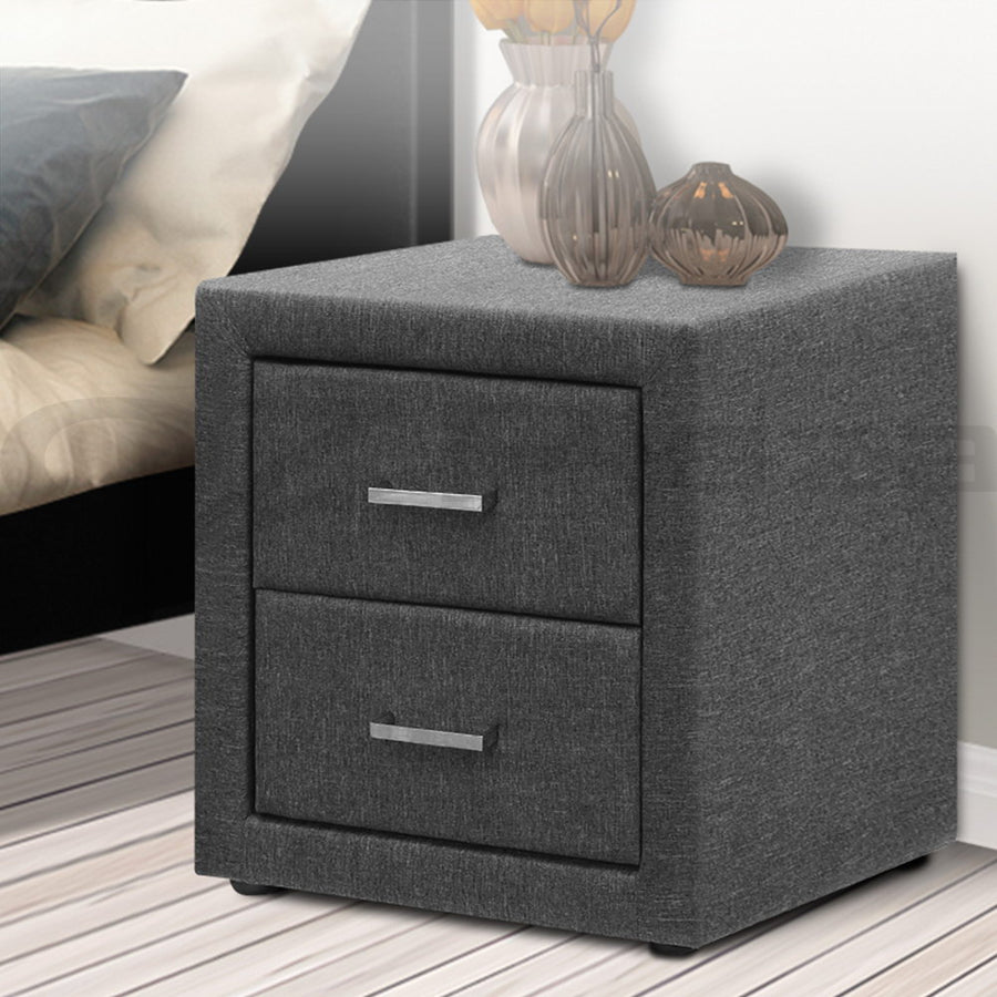 Artiss Bedside Table 2 Drawers Fabric - CADEN Grey, image 7