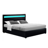 Artiss Bed Frame Double Size LED Gas Lift Black COLE - Low Angle