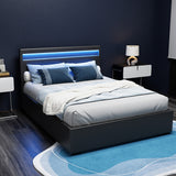 Artiss Bed Frame Double Size LED Gas Lift Black COLE - Front View