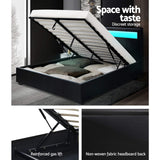 Artiss Bed Frame Double Size LED Gas Lift Black COLE - Close-Up Angle