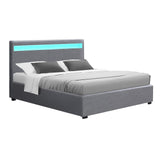 Artiss Bed Frame Double Size LED Gas Lift Grey COLE - Low Angle