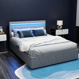 Artiss Bed Frame Double Size LED Gas Lift Grey COLE - Front View