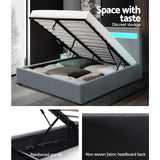 Artiss Bed Frame Double Size LED Gas Lift Grey COLE - Close-Up Angle